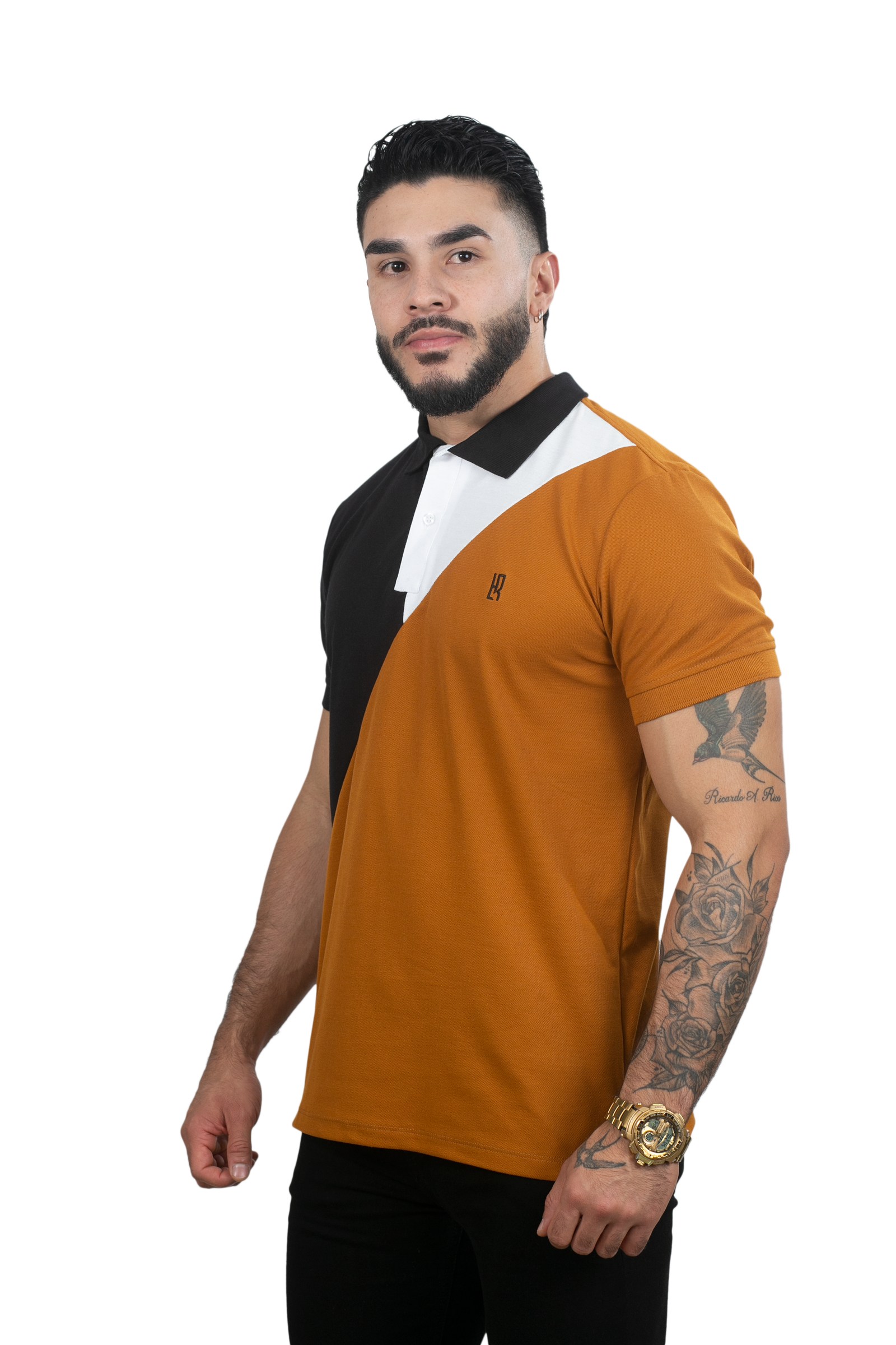 Camiseta Polo Color Marrón Con Estampado Liso Para Hombres 14229 